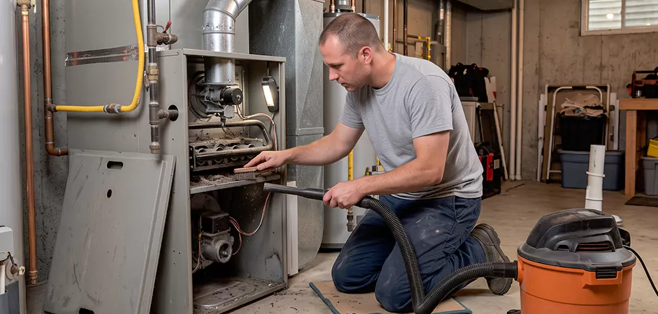 Burner and Heater Compartment Lint Removal in Jersey City
